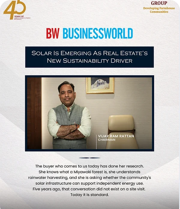 Vijay Ram Rattan of Ram Rattan Group featured in BW Businessworld on solar energy and sustainable real estate